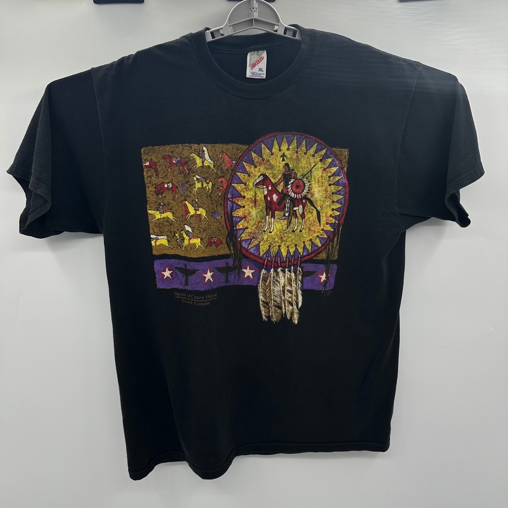 Vintage 1994 Jerzees Spirit of Crazy Horse Grand Canyon T-Shirt XL Black USA